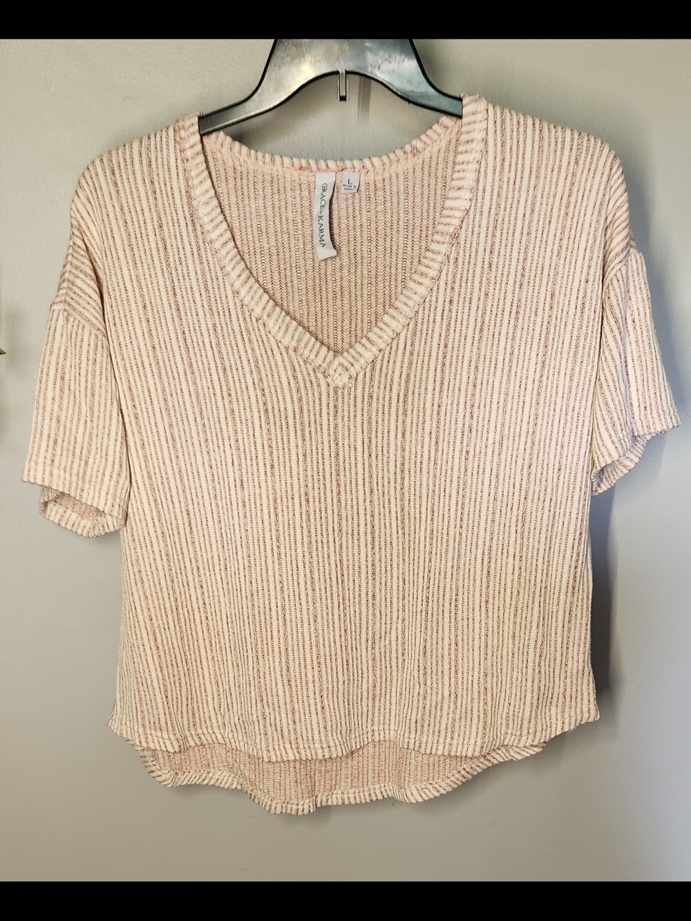 Grace + Karma Ribbed Knit Oversized Neutral Pink Sweater Top Womens Large New